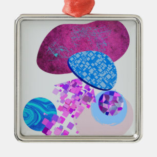 Purple And Cyan Modern Shapes Metal Tree Decoration