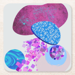 Purple And Cyan Modern Shapes Square Paper Coaster