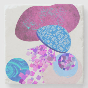 Purple And Cyan Modern Shapes Stone Coaster