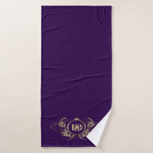 Purple And Faux Glitter Girly Floral Frame Bath Towel Set