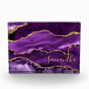 Purple and Faux Gold Glitter Marble Agate Photo Block