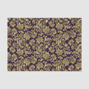 Purple And Faux Metallic Gold Floral Damasks Tissue Paper