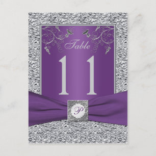 Purple and FAUX Silver Foil Table Number Card