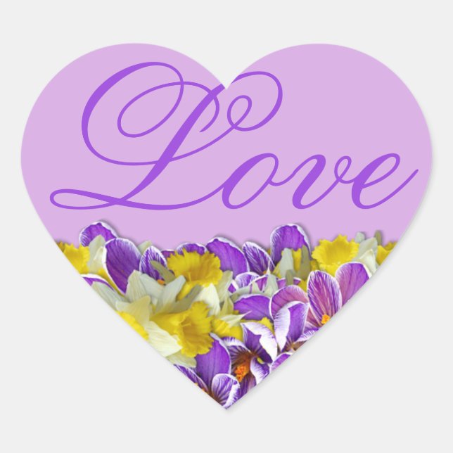 Purple and Floral Spring Heart-Shaped Love Sticker (Front)