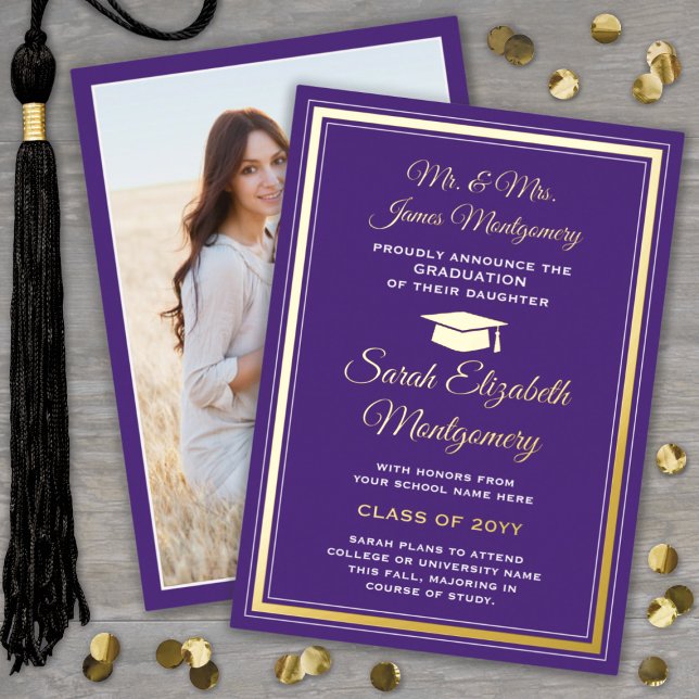 Purple and Foil Photo Graduation Announcement (Creator Uploaded)