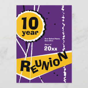 Purple and Gold 10 Year Class Reunion Invitation