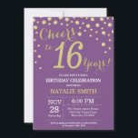 Purple and Gold 16th Birthday Diamond Invitation<br><div class="desc">16th Birthday Invitation with Purple and Gold Glitter Diamond Background. Gold Confetti. Kids Birthday. Boy or Girl Birthday. For further customisation,  please click the "Customise it" button and use our design tool to modify this template.</div>