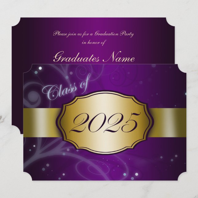 Purple and Gold 2025 Graduation Party Invitation (Front/Back)