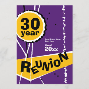 Purple and Gold 30 Year Class Reunion Invitation