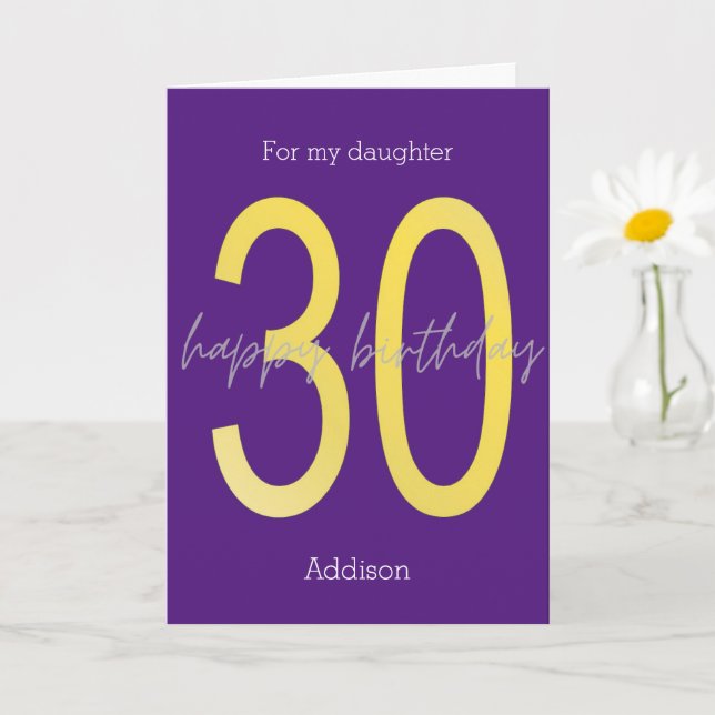 Purple and Gold 30th Birthday Card (Small Plant)