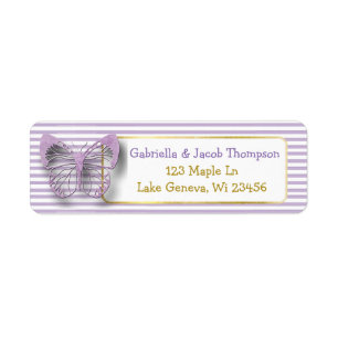 Purple and Gold 3D Butterfly Return Address Label