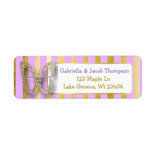 Purple and Gold 3D Butterfly Return Address Label