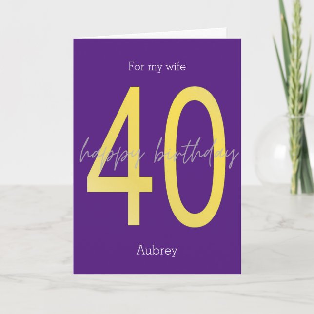 Purple and Gold 40th Birthday Card (Front)