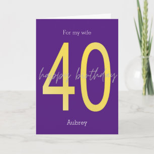 Purple and Gold 40th Birthday Card