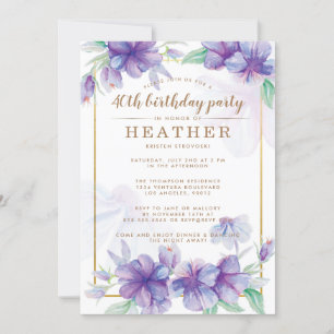 Purple and Gold 40th Birthday Invitation