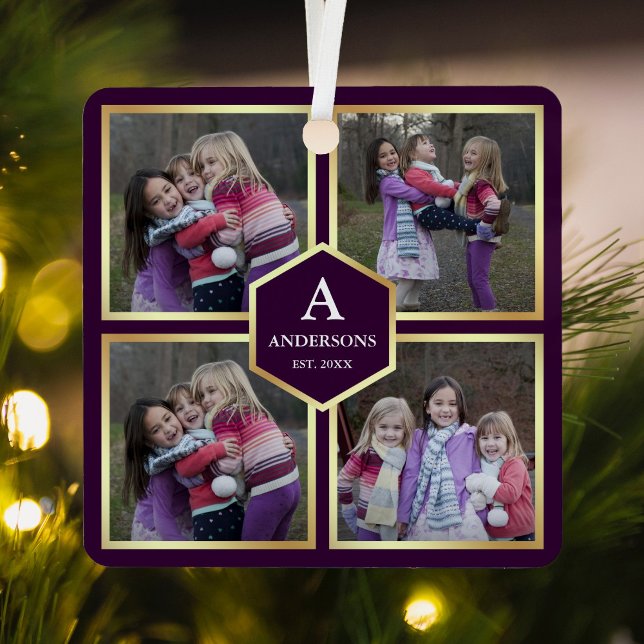 Purple and Gold 4 Pictures Family Photo Collage Metal Tree Decoration (Creator Uploaded)