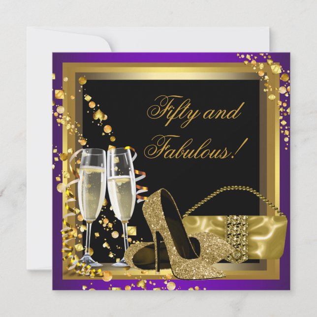 Purple and Gold 50th Birthday Party Invitation (Front)