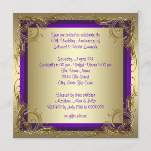Purple and Gold 50th Wedding Anniversary Party Invitation