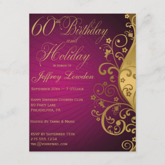 Purple and Gold 60th Birthday & Holiday Invite