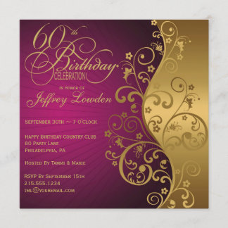 Purple and Gold 60th Birthday Party Invitation