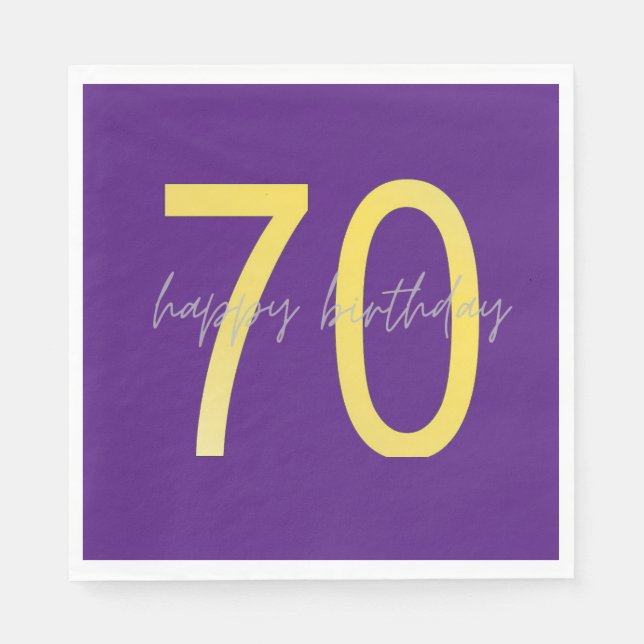 Purple and Gold 70th Birthday Paper Napkin (Front)