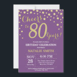 Purple and Gold 80th Birthday Diamond Invitation<br><div class="desc">80th Birthday Invitation with Purple and Gold Glitter Diamond Background. Gold Confetti. Adult Birthday. Male Men or Women Birthday. For further customisation,  please click the "Customise it" button and use our design tool to modify this template.</div>