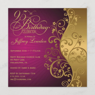 Purple and Gold 95th Birthday Party Invitation