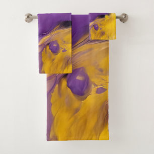 Purple and Gold Abstract Bath Towel Set