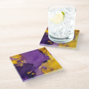 Purple and Gold Abstract Glass Coaster