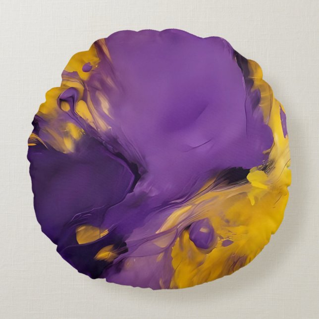 Purple and Gold Abstract Round Cushion (Front)