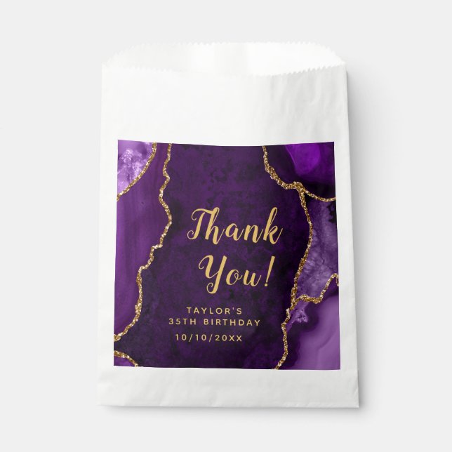 Purple and Gold Agate Birthday Thank You Favour Bags (Front)