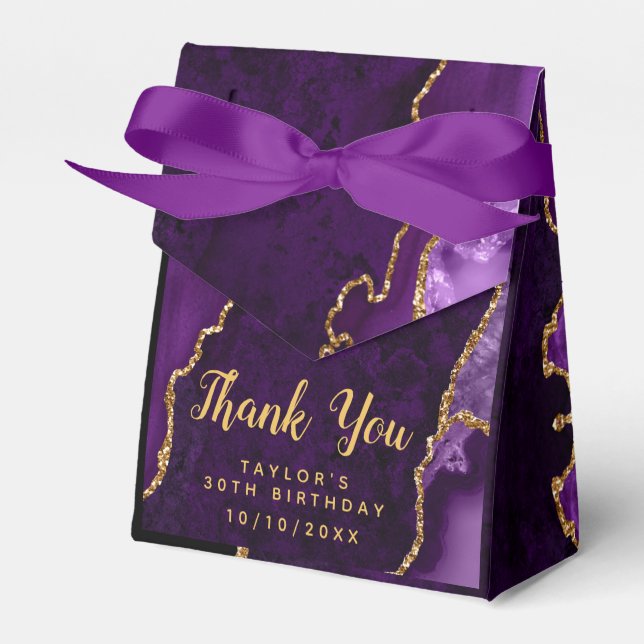 Purple and Gold Agate Birthday Thank You Favour Box (Front Side)