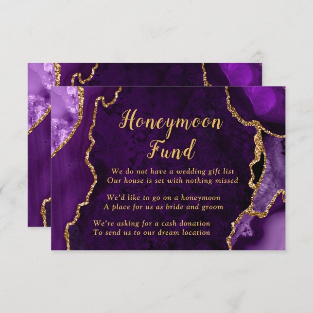 Purple and Gold Agate Honeymoon Fund Enclosure Card (Front/Back)