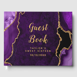 Purple and Gold Agate Marble Sweet Sixteen Guest Book