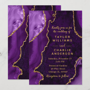 Purple and Gold Agate Marble Wedding Invitation