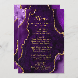 Purple and Gold Agate Marble Wedding Menu