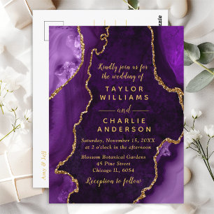 Purple and Gold Agate Marble Wedding Postcard