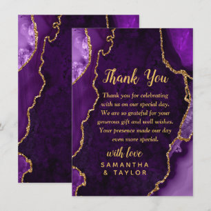 Purple and Gold Agate Marble Wedding Thank You Card