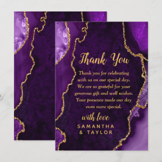 Purple and Gold Agate Marble Wedding Thank You Card