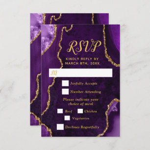 Purple and Gold Agate Meal Selection RSVP Card