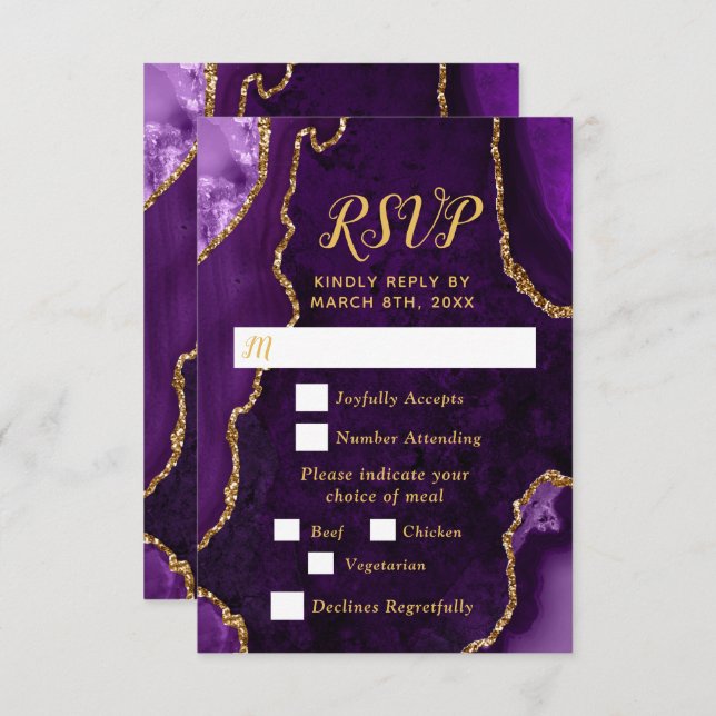 Purple and Gold Agate Meal Selection RSVP Card (Front/Back)