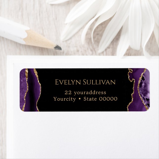 Purple and gold agate return address label (Insitu)