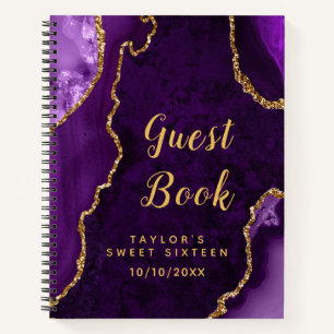 Purple and Gold Agate Sweet Sixteen Guest Book