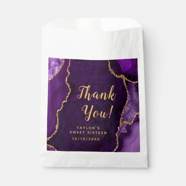 Purple and Gold Agate Sweet Sixteen Thank You Favour Bags (Front)