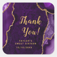 Purple and Gold Agate Sweet Sixteen Thank You