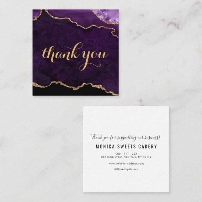 purple and gold agate thank you business card (Front/Back)