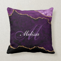 purple and gold agate trendy monogram throw pillow