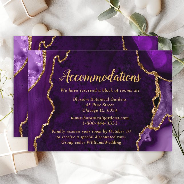 Purple and Gold Agate Wedding Accommodations Enclosure Card (Creator Uploaded)