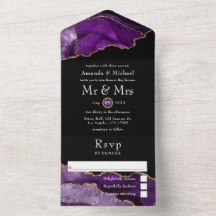 Purple and Gold Agate Wedding All In One Invitatio All In One Invitation