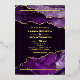 Purple and Gold Agate Wedding Foil Invitation